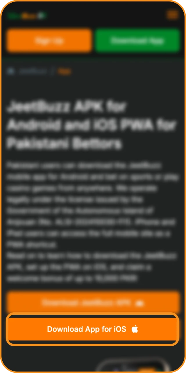 Start installing the JeetBuzz online casino app on iOS.