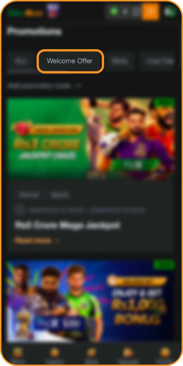 Select welcome offer from the available JeetBuzz bonus list.