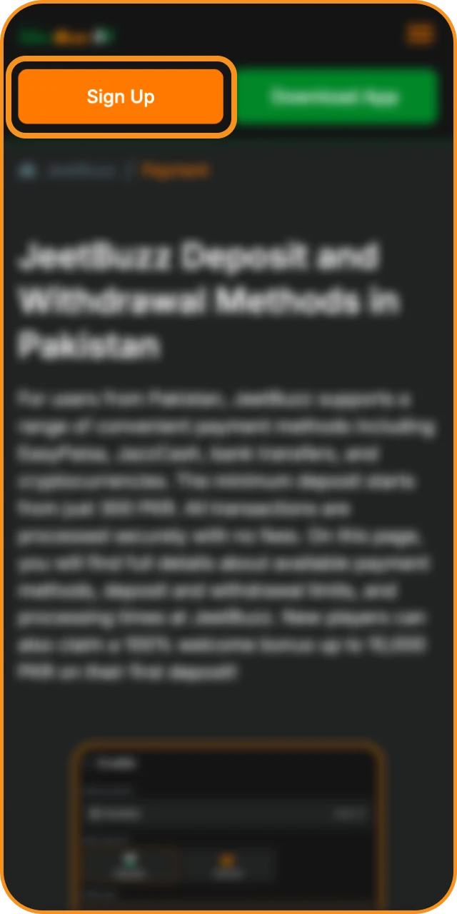 Register at JeetBuzz online casino to make a deposit.