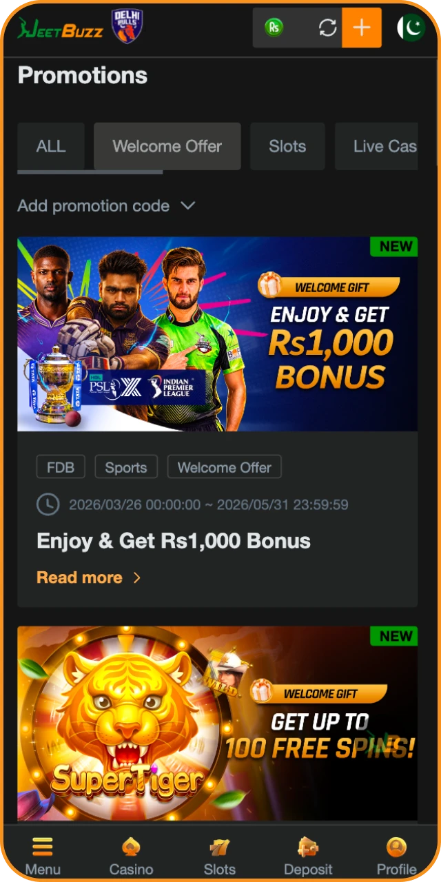 Claim the welcome offer to start your JeetBuzz betting journey.